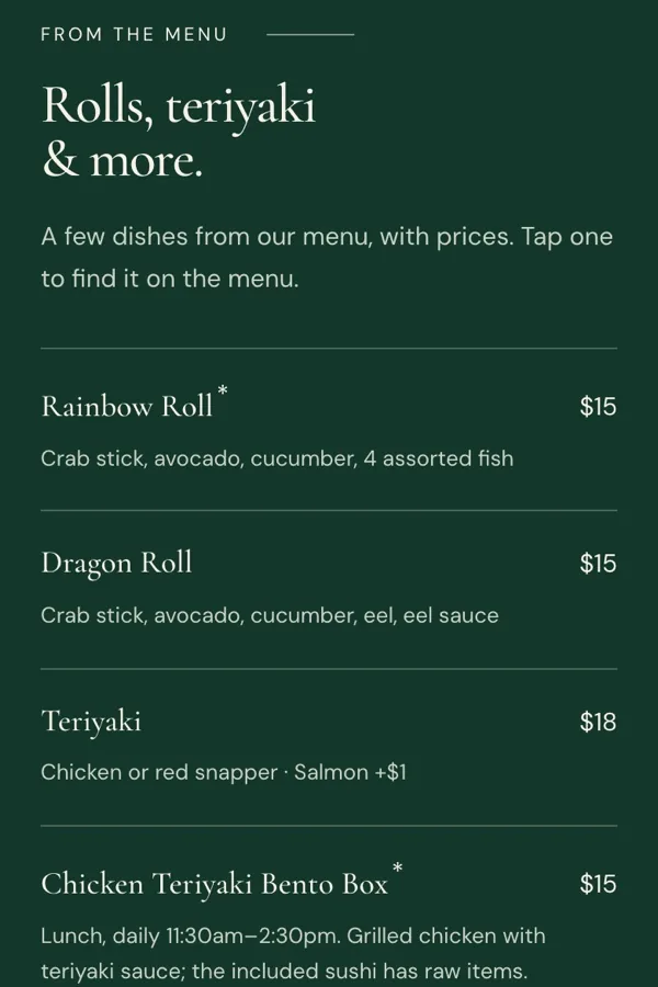 Midori Sushi 웹사이트 (운영 중)
